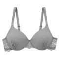 Grey lace push up bra with gathered cups and adjustable straps for women everyday wear - 70B / Gray
