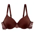 Dark brown push-up bra with ruched cups and delicate lace side wings for daily comfort. - 70B / Brown