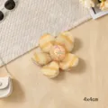 Handmade striped fabric five-petal flower with sequin center sphere DIY accessory for clothing hats bags. - Yellow Chiffon Five-Petal Flowers