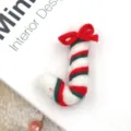 Felt Christmas candy cane ornament with red and green stripes and bow DIY accessory. - Bow Cane / White