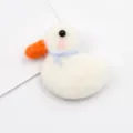 Cute handmade wool felt duck brooch for kids, white plush animal hair clip and clothing accessory. - White