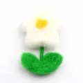 Cute wool felt flower DIY craft accessory, white daisy with green stem for handmade clothing decoration. - White