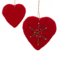 Set de adorno colgante de arbol de navidad de fieltro rojo con diseno de copo de nieve bordado - Corazón (rojo)
