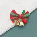 Kerststrik met gouden bellen, klein decoratief accessoire voor kerstboom en krans 5cm - Rood en groen geblokte strik