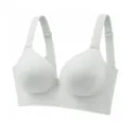 White seamless push-up bra with wide straps and embossed text band for daily comfort. - M / Green