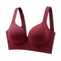 Burgundy wireless push-up bra with wide straps and seamless molded cups for everyday comfort. - M / Red
