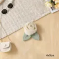 Fabric rose flower hair accessory brooch, cream mesh flower with green leaves, 4x5cm. - Mesh Gauze Rose in Cream White