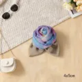 Tie-dye fabric rose flower accessory with leaves, purple and blue mesh hair or wrist decor. - Rose Pattern in Blue
