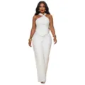 Elegantes weißes Neckholder-Twist-Top und Schlaghosen Zweiteiler-Set für Damen im Alltag. - S / Oberteil und Hose / Weiß