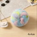 Detailed view of the colorful plush cat toy ball, multicolored fuzzy ball, small cute pet toy - S / Blue