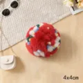 Color-blocked plush pom pom ball, 4x4cm fluffy wool cat toy and holiday hanging decor. - S / Red