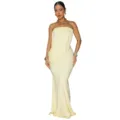 Atemberaubendes trägerloses, drapiertes Meerjungfrau-Maxikleid in Hellgelb für elegante Partys. - S / Kleider / Gelb