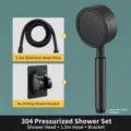 Set doccetta a mano in acciaio inossidabile 304 nero con flessibile 1.5m e staffa. - Set Doccia con Tubo da 1.5m e Supporto / Nero