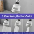 Universal splash-proof faucet aerator with 3 water modes for kitchen sink extension. - 3 Speeds / White