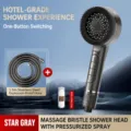 Pomme de douche sous pression gris étoilé avec poils de massage, tuyau et filtre. - Nouvelle Pomme de Douche à Quatre Boutons + Tuyau de 1.5M / Métal canon