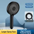 Black 5-setting high-pressure shower head with 2m explosion-proof hose for bathroom use. - 12.5cm Large Panel Shower Head (Black) with 1.5m Hose