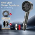 Pommeau de douche pressurisé gris avec brosse de massage, filtre et flexible de 1,5m. - Nouvelle Pomme de Douche à Quatre Boutons + Tuyau 1.5M + Support / Métal canon