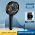 Black 5-Setting Handheld Shower Head with Bracket, High Pressure Bath Spray Nozzle - 12.5cm Large Panel Shower Head (Black) with Bracket