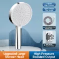Bright silver 5-setting high pressure shower head with 1.5m hose and punch-free bracket. - 12.5cm Large Panel Shower Head (Silver) with 1.5m Hose and Bracket
