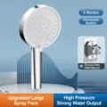 Bright silver 5-gear pressurized handheld shower head with large panel and punch-free bracket. - 12.5cm Large Panel Shower Head (Silver) + Bracket