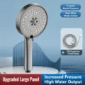 Gun-grey 5-setting pressurized shower head with 2m explosion-proof hose for bathroom use. - 12.5cm Large Panel Shower Head (Gray) + 1.5m Hose