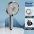 Gun grey 5-mode shower head set with 2m explosion-proof hose and punch-free adjustable bracket. - 12.5cm Large Panel Shower Head (Gray) + 1.5m Hose + Bracket