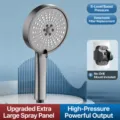 Gun grey 5-setting shower head with pressurized water flow and punch-free bracket for bathroom. - 12.5cm Large Panel Shower Head (Grey) with Bracket