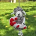 Handmade wool felt sheep hanging ornament, cute gray animal plush toy for home decor gift. - Candy Cane Sheep [White]