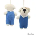 Wool felt puppy hanging pendant, cute handmade animal doll with blue overalls, 10x6.5cm. - Puppy in Blue Lace Shirt