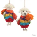 Handmade wool felt sheep pendant with colorful sweater and flowers, cute hanging decor. - Lamb in Colored Sweater with Messenger Bag Holding Flower
