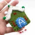 Felt Magic House Christmas Ornament Green Wool Pendant with White Snow and Letter A Decor - Green