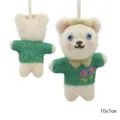 Handmade wool felt bear pendant cute animal doll with green sweater 10x7cm hanging - Bear in Green Clothes