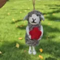 Handmade wool felt sheep pendant with red star, cute backpack hanging decor and special gift item. - Five-Star Sheep Plush Toy - Grey