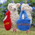 Handmade felt sheep keychain cute wool doll with colorful backpack souvenir gift ornament. - Shopping Sheep [Blue Crossbody Bag]