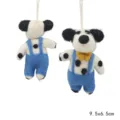 Cute wool felt puppy hanging ornament cartoon doll keychain bag charm for kids room decor - Spotted Dog with Harness
