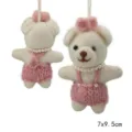 Cute handmade felt bear pendant with pink overalls and pearl necklace, soft plush bag charm. - Bear in Pink Sweater
