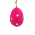 Handmade pink felt Easter egg hanging ornament with colorful dots for holiday home decor. - Polka Dots - Rose Red