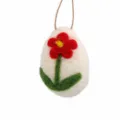 Wool felt Easter egg pendant, handmade white egg hanging decoration with red flower pattern. - Flower White