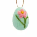 Easter wool felt egg hanging ornament, cute handmade decorative pendant for holiday party. - Blue Flower Style