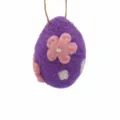 Handmade felt Easter egg hanging ornament with pink flower and white spots for holiday decor. - Five-Petal Flower - Purple