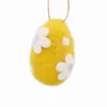 Yellow Wool Felt Easter Egg Hanging Ornament with White Flowers Festive Decor DIY - Five-Petal Flower - Yellow