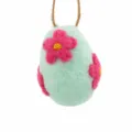 Easter felt egg pendant, mint green wool felt foam egg with pink flower, DIY holiday decor. - Five Petal Flower Blue