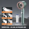 Green 5-mode high pressure shower head set with water filter and massage brush for home. - Soft Brush Pressurized Shower Head / Premium Green