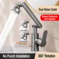 Kitchen basin faucet robotic arm universal rotation dual mode water saving tap. New design. - Gray + Without Hot and Cold Pipes