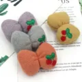 Cute felt bow hair clips with cherry embroidery, colorful DIY children hair accessories. - Cherry / Grey Green