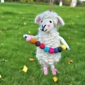 handmade wool felt sheep hanging ornament with colorful pom poms, cute animal decor gift - Colored Ring Sheep - White