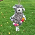 Handmade Wool Felt Sheep Hanging Ornament Cute Animal Bag Charm Craft Gift Decor - Colored Ring Sheep - Grey