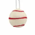 Wool felt ball ornament pendant, red striped design, hanging decoration for Christmas. - Striped / White
