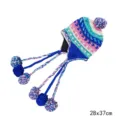 Gorro de punto arco iris de lana nepalí hecho a mano con orejeras y pompones coloridos. - Estilo trenzado 1