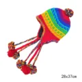 Gorro de lana tejido de arcoíris multicolor hecho a mano con orejeras y pompones variante - Estilo trenzado 2